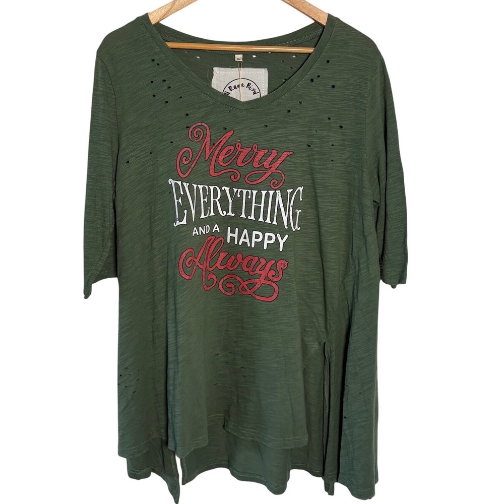 A Rare Bird Merry Everything Happy Always Christmas Tunic Top Green Small NWT